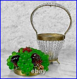 Vintage Czech Art Glass Fruit Basket Beaded Crystal Boudoir Lamp