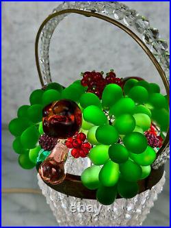 Vintage Czech Art Glass Fruit Basket Beaded Crystal Boudoir Lamp