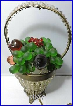 Vintage Czech Czechoslovakia Colored Art Glass Figural Fruit Basket Lamp Light