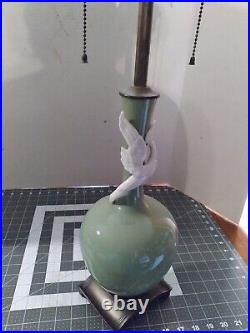 Vintage DAV Art NY Lamp Green with White Heron 2 Bulb Working Porcelain