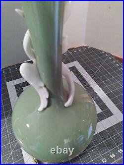 Vintage DAV Art NY Lamp Green with White Heron 2 Bulb Working Porcelain