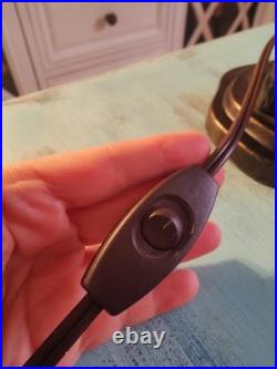 Vintage Dale Tiffany Style Table Lamp Glass Green Tulips Red Dragonfly Brass 21