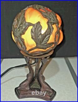 Vintage Deco Art Nouveau Tiffany Inspired Cast Metal Caged Glass Lamp -Divine