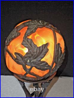 Vintage Deco Art Nouveau Tiffany Inspired Cast Metal Caged Glass Lamp -Divine