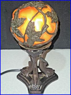 Vintage Deco Art Nouveau Tiffany Inspired Cast Metal Caged Glass Lamp -Divine