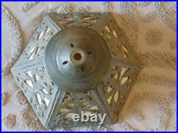 Vintage EF & EF CHERUB LAMP withART DECO 6 PANEL SLAG GLASS SHADE 22 1/2 tall