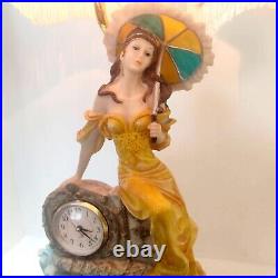 Vintage Electric Table Lamp Resin Hand Painted Lady Statue W Shade Cute tall 27