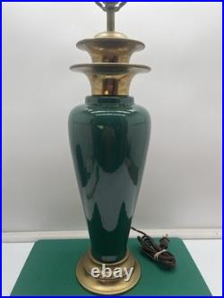 Vintage Emerald Green art deco brass table lamp 24 Tall