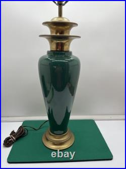 Vintage Emerald Green art deco brass table lamp 24 Tall