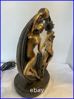 Vintage Female Bronze Nude 2 Ladies Lamp Art Deco Works Great Rare