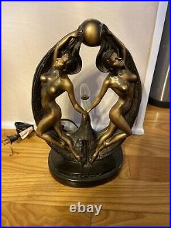 Vintage Female Bronze Nude 2 Ladies Lamp Art Deco Works Great Rare