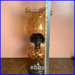 Vintage Fenton Amber Flower Art Glass Table Lamp 3 Way Socket 18.5 Tall