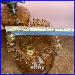 Vintage Fenton Amber Flower Art Glass Table Lamp 3 Way Socket 18.5 Tall