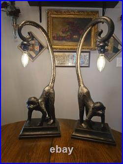 Vintage Figural Monkey Lamp Broze ART DECO Style / Pair