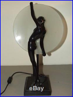 Vintage Frankart Art Deco Female Nude Figural Table Lamp with Glass Disk Shade