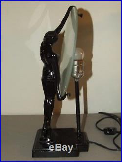 Vintage Frankart Art Deco Female Nude Figural Table Lamp with Glass Disk Shade