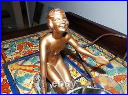 Vintage Frankart Art Deco Table Lamp 2 Nudes Chippy Original Paint