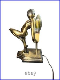 Vintage Frankart Style Flapper Girl Brass Lamp Art Deco Elegance Elegant & Rare