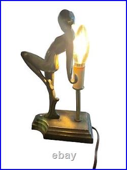 Vintage Frankart Style Flapper Girl Brass Lamp Art Deco Elegance Elegant & Rare