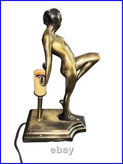 Vintage Frankart Style Flapper Girl Brass Lamp Art Deco Elegance Elegant & Rare