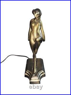 Vintage Frankart Style Flapper Girl Brass Lamp Art Deco Elegance Elegant & Rare