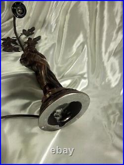 Vintage French Art Deco Nouveau Style Figural Signed Table Lamp Statue Metal