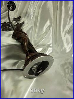 Vintage French Art Deco Nouveau Style Figural Table Lamp Statue Leafs Metal