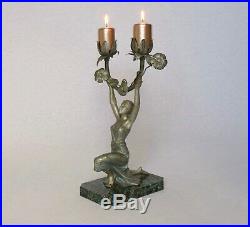 Vintage French Art Deco Spelter Statuette / Candle Holder / Lamp