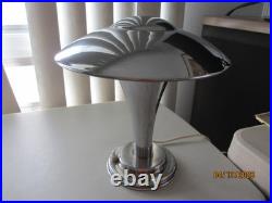 Vintage French Art Deco Style Chrome Flying Saucer On Pedestal Lamp