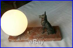 Vintage French Marble art deco table mood lamp alsatian dog german shepherd #1