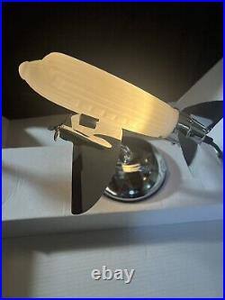 Vintage Frosted Clear Chrome Silver Airplane Light Art Deco 1970s