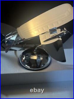 Vintage Frosted Clear Chrome Silver Airplane Light Art Deco 1970s