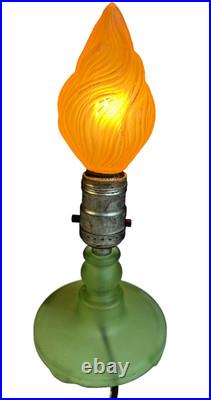 Vintage Frosted Green Boudoir Lamp Austrian Flame Bulb MCM Art Deco Mid Century