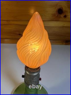 Vintage Frosted Green Boudoir Lamp Austrian Flame Bulb MCM Art Deco Mid Century