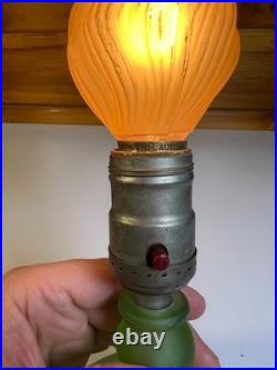 Vintage Frosted Green Boudoir Lamp Austrian Flame Bulb MCM Art Deco Mid Century