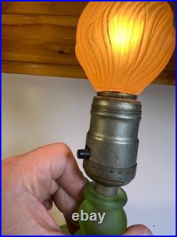 Vintage Frosted Green Boudoir Lamp Austrian Flame Bulb MCM Art Deco Mid Century