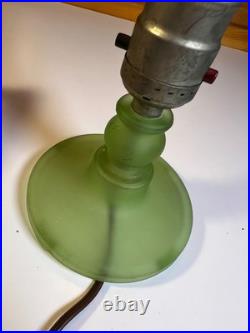 Vintage Frosted Green Boudoir Lamp Austrian Flame Bulb MCM Art Deco Mid Century
