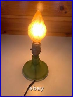 Vintage Frosted Green Boudoir Lamp Austrian Flame Bulb MCM Art Deco Mid Century