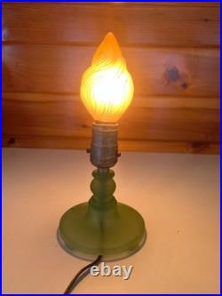 Vintage Frosted Green Boudoir Lamp Austrian Flame Bulb MCM Art Deco Mid Century