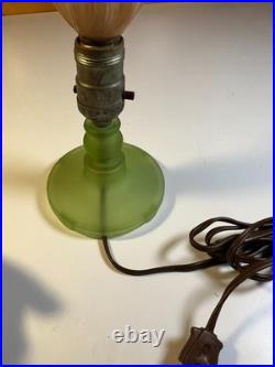 Vintage Frosted Green Boudoir Lamp Austrian Flame Bulb MCM Art Deco Mid Century