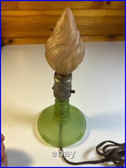 Vintage Frosted Green Boudoir Lamp Austrian Flame Bulb MCM Art Deco Mid Century