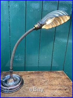 Vintage GEC art deco copper and brass gooseneck lamp clam shell shade 1920s