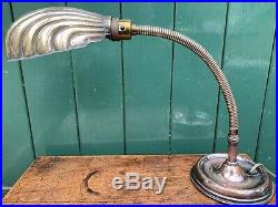 Vintage GEC art deco copper and brass gooseneck lamp clam shell shade 1920s