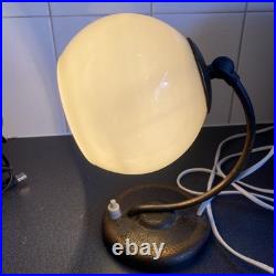 Vintage German Art Deco Table Lamp with White Opaline Glass Shade
