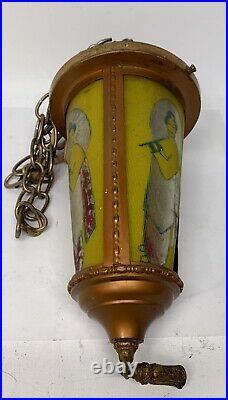 Vintage Glass-Brass Retro Hanging Lamp Art Deco Oriental