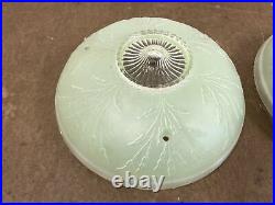Vintage Glass Lamp Shades Pair ART DECO frosted jadite green ceiling light round