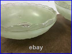 Vintage Glass Lamp Shades Pair ART DECO frosted jadite green ceiling light round