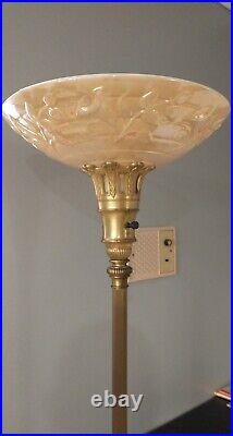 Vintage Glass Torchiere Floor Lamp Shade Art Deco Era Floral Pattern MSLC