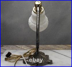 Vintage Gooseneck Art Deco Desk Lamp Cast Metal Glass Shade 14 TESTED WORKS