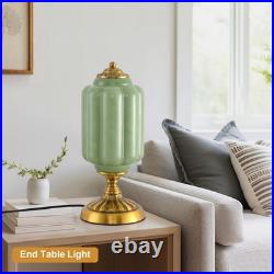Vintage Green Glass Table Lamp, Art Deco Mid Century Modern Bedside Lamp, Bed